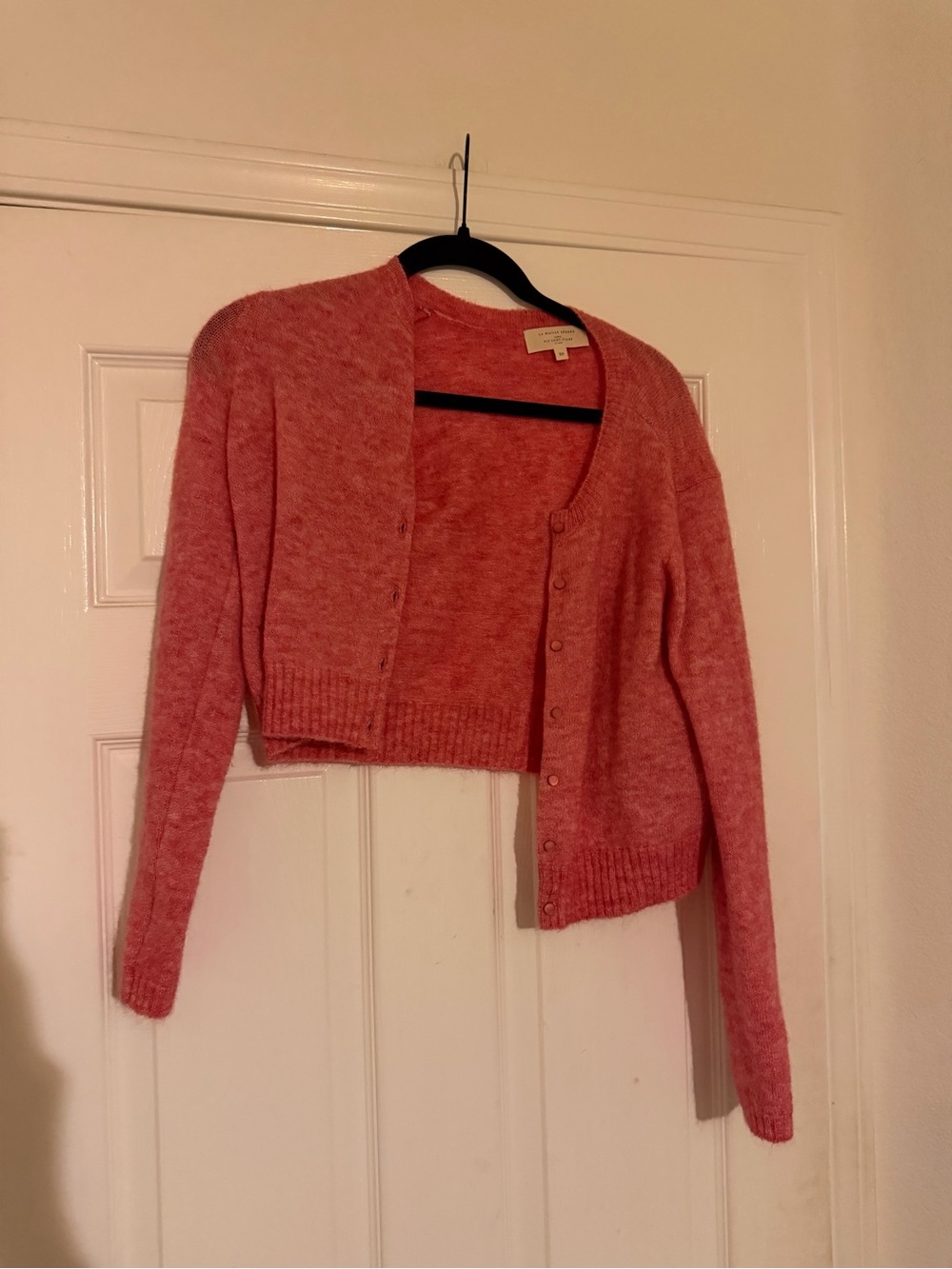 Sezane Coral Pink Cropped Button-Up Cardigan